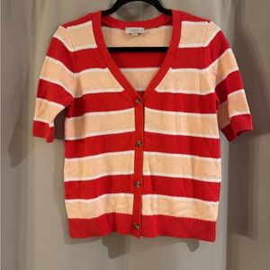 LOFT Outlet Red and Peach Striped Knit Top